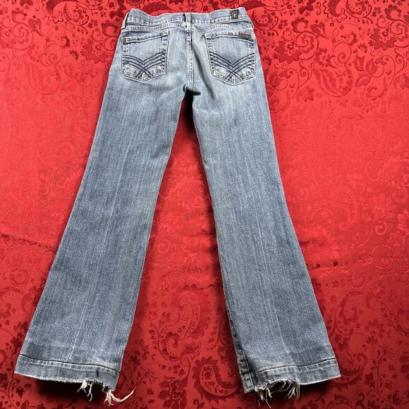 7 For All Mankind Dojo Jeans Women 25x28" Blue Denim Pants Flare Distressed 7FAM - Picture 11 of 14